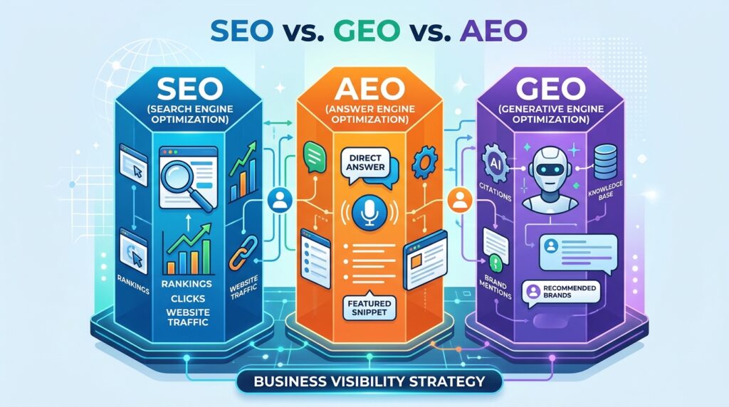 SEO vs. GEO vs. AEO